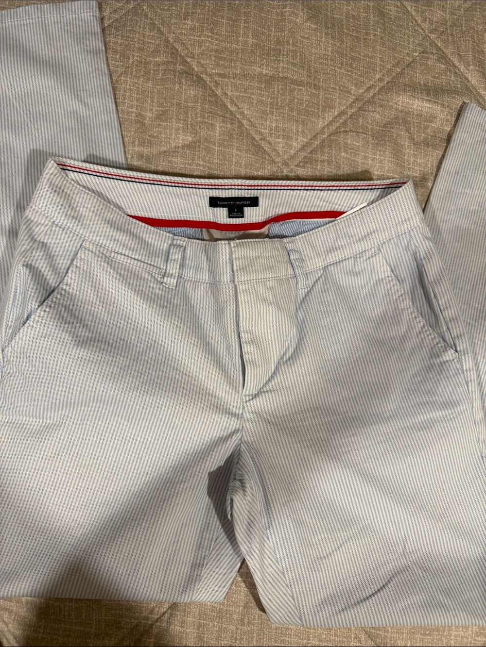 Tommy Hilfiger White with Light Blue Pinstripe Chinos